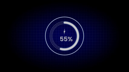 Futuristic Circular Loading Indicator Showing 55 Percent Progress on Dark Grid Background