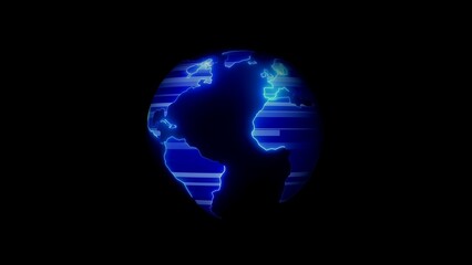 Glowing Blue Earth Globe With Digital Lines On Black Background planet world