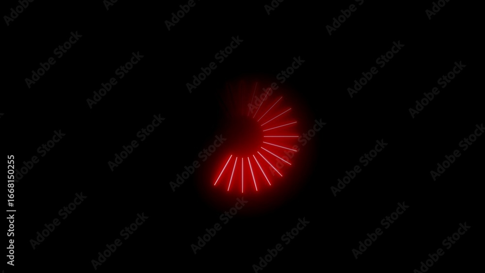 Poster glowing red neon spiral loading indicator on black background spinner progress
