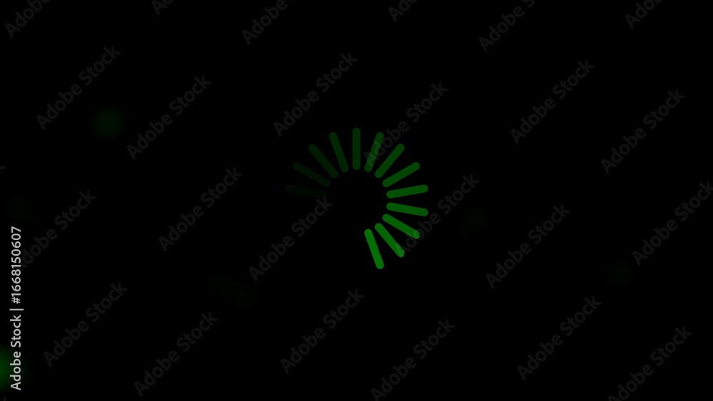 Poster green loading spinner icon with soft bokeh lights on a dark background progress waiting