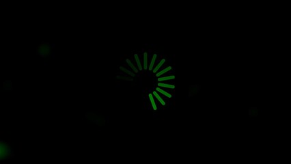 Green Loading Spinner Icon with Soft Bokeh Lights on a Dark Background progress waiting