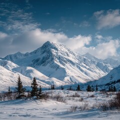 crisp cold snowy mountain scenery Alaska