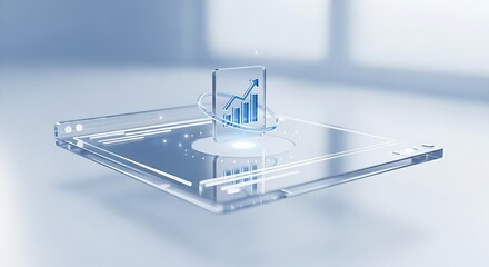 Futuristic holographic display showing a financial growth chart isolated on white background