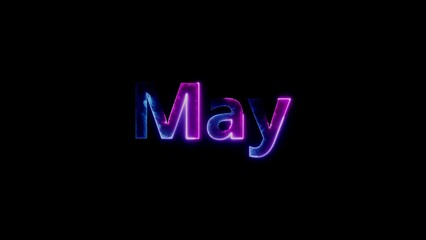 May text with glowing neon blue and purple outline on black background word month