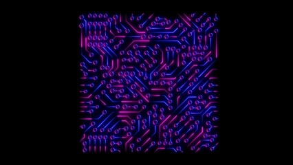 Neon Blue and Pink Circuit Board Pattern on Black Background technology electronics