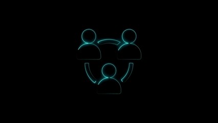 Neon Cyan Three Person Network Icon with Connecting Arcs on Black Background connection