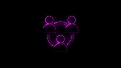 Neon Pink Three Person Network Icon with Connecting Arcs on Black Background connection