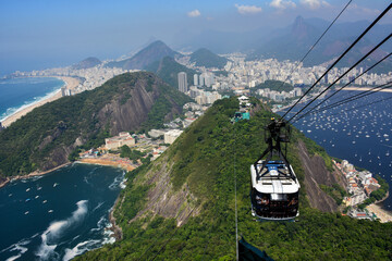Cable car to Sugarloaf Mountain overlooking Rio de Janeiro, Brazil