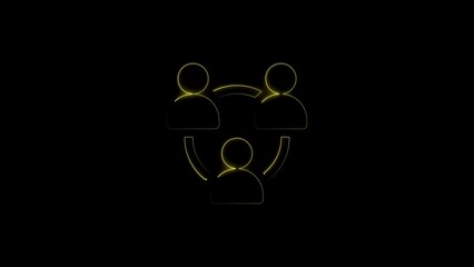 Neon Yellow Three Person Network Icon with Connecting Arcs on Black Background connection