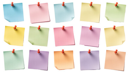 Colorful sticky notes pinned to a board, ready for memos, reminders, and important tasks, perfect for any project