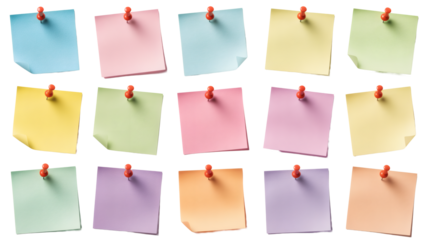 Colorful sticky notes pinned to a board, ready for memos, reminders, and important tasks, perfect for any project