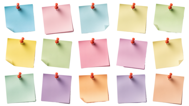 Colorful sticky notes pinned to a board, ready for memos, reminders, and important tasks, perfect for any project - Powered by Adobe