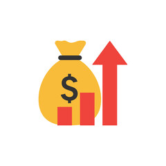 Money bag with dollar sign and growing graph