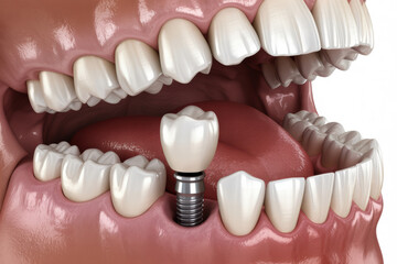 Fototapeta premium Dental Implant Model in Mouth Showing Low Feedback Integration with Surrounding Teeth for Restorative Dentistry and Oral Health Solutions