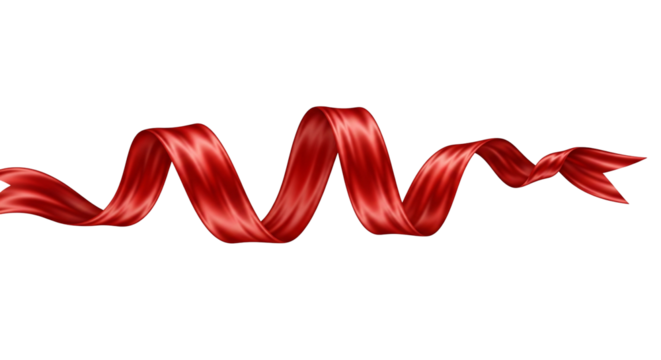 Glossy Red Ribbon with Curled Wave Shape  