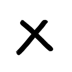 A roughly drawn black 'X' symbol is centered on a solid white background, with a bold, hand-sketched appearance.