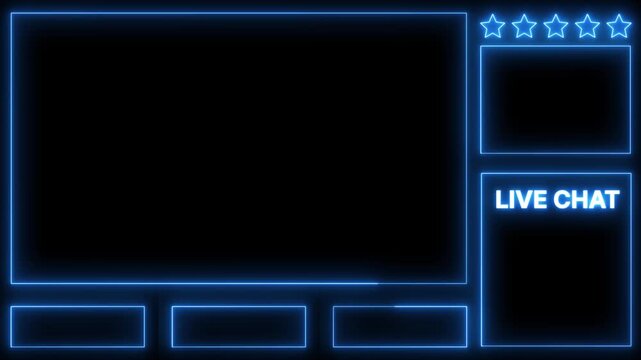 Glowing neon Intermission Stream Overlay Animated,Neon Sign looping face cam and chat for live streaming ,Frame border HUD element.HUD viewfinder.Intermission Stream Overlay Animation 4k stock video.