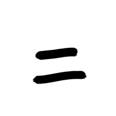 A hand-drawn black equals sign is centered on a solid white background, with a bold, rough brushstroke texture