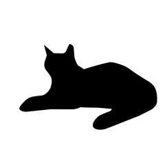 Hand-drawn black cat, isolated on a white background. Vector illustration of a Halloween decorative element for design decoration.