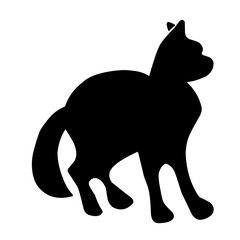 Hand-drawn black cat, isolated on a white background. Vector illustration of a Halloween decorative element for design decoration.
