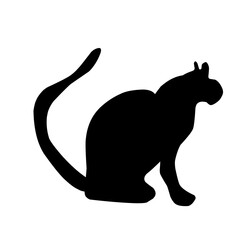 Hand-drawn black cat, isolated on a white background. Vector illustration of a Halloween decorative element for design decoration.