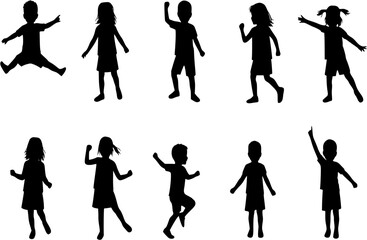 Fototapeta premium Children dancing silhouette. Male and female kid activity. Good use for symbol, logo, web icon, mascot, sign, sticker design, element, or any design you want. Easy to use