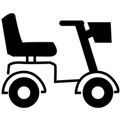 Black silhouette vector of a mobility scooter with seat and handlebars, representing accessibility, elderly transportation, healthcare mobility aids, and disability support.