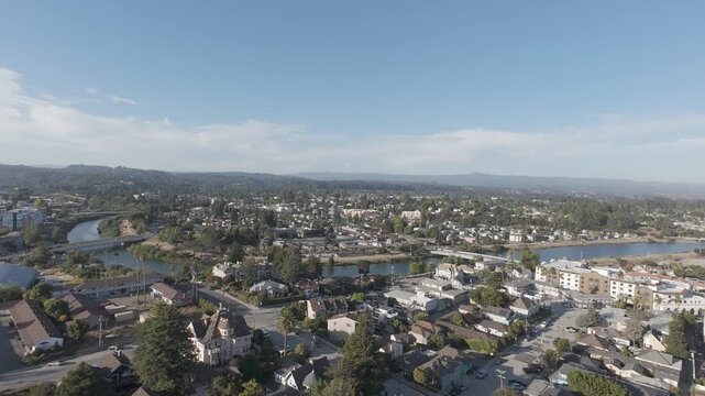 Santa Cruz Cityscape and San Lorenzo River Aerial View in RAW Log Format | Urban Landscape, Bridges, Coastal California Drone Footage