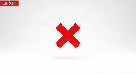 Obraz premium A red x mark on a white background with an error label in the upper left corner of the image ai generated