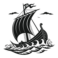 Ancient ship sailing in storm silhouette © Monira