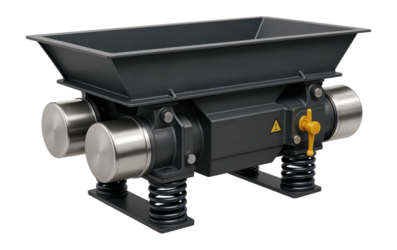 Double-mass vibratory feeder with a balanced design and low power consumption for a cement plant.