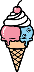 Sweet Treat Playful Cartoon Ice Cream Cone with Cherry