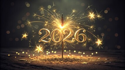 Golden Sparkler with 2026 Decorative Glitter - 6