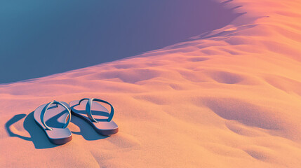 minimal scene with flip-flops on pastel sand, glowing summer atmosphere, pinterest inspired 
