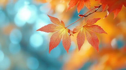 Close-Up of Autumn Maple Leaves, Soft Focus Macro Vintage Film Style
