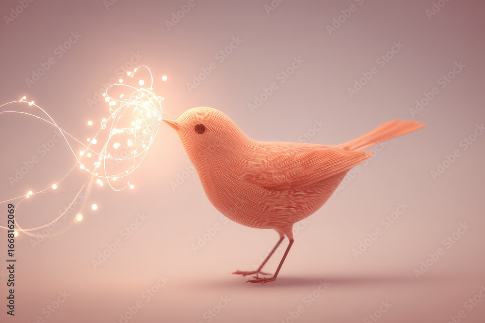 Aufkleber pastel bird abstract small bird glowing light gentle soft gradient flying magical whimsical image fe