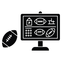 Naklejka premium American Football Game Analysis on Computer Screen with Football Outline and Detailed Graphics for Sports Technology and Online Gaming Enthusiasts