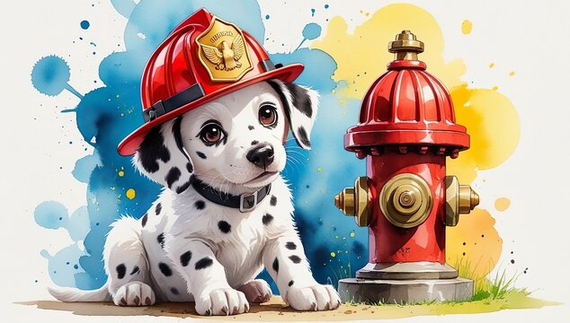 Cute Dalmatian Fire Pup in Red Helmet Celebrating National Fire Pup Day