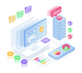 Web Dashboard Illustration Featuring Data Extraction in Isometric Style. Transparent Background