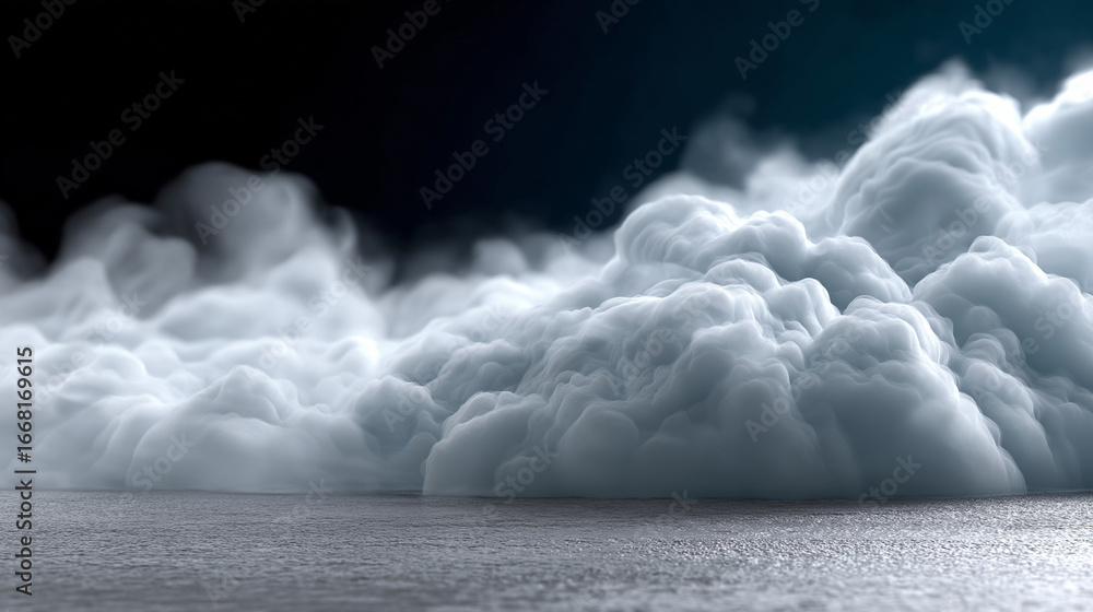 Poster ethereal clouds: witness a captivating scene of fluffy, swirling clouds floating dreamily above a tr