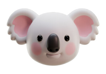 3D Cartoon Koala Face Isolated on Transparent Background Smiling with Pink Accents