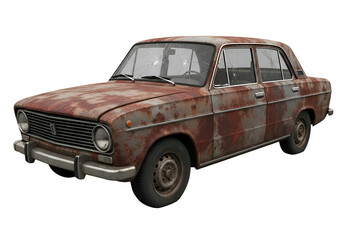 Heavily Rusted Old Sedan with Cracked Glass