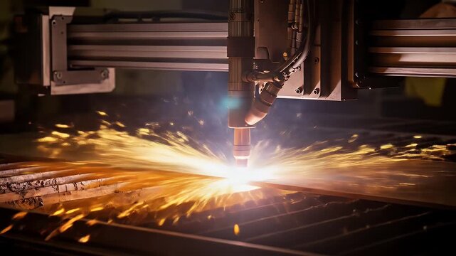 A plasma cutter intensely working on metal creating sparks