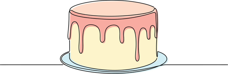 Delicious cake with pink frosting dripping down the sides