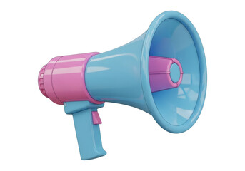 透明背景に青とピンクの拡声器の3Dレンダリングデザイン