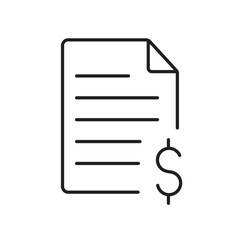 A vector icon of an invoice document with list lines, created in line style with editable stroke
