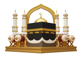 Islamic Religious Site with Gold Dome and Architecture on Black Background