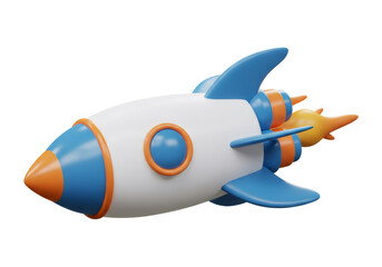 3D Rendered Rocket Ship Illustration With White Blue Orange Color Scheme And Transparent Background