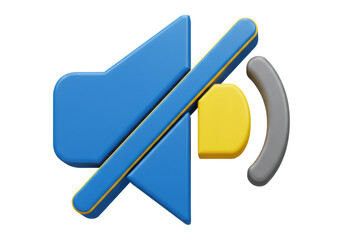 Blue And Yellow Mute Icon With Gray Sound Waves Representing Silence Isolated