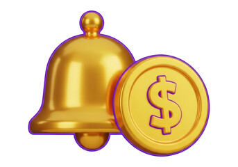Golden Bell And Coin Illustration On Transparent Background